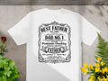 T-shirt with "Best Father All Time Dad No. 1" text.